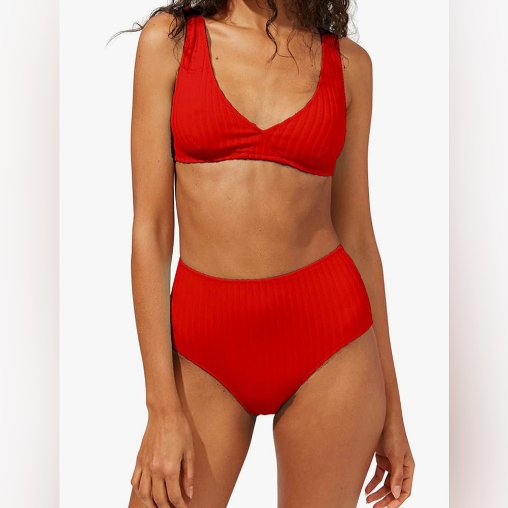 NWT SOLID & STRIPED “2 PIECE SET” THE BEVERLY RIB RUBY RED, SIZE XL